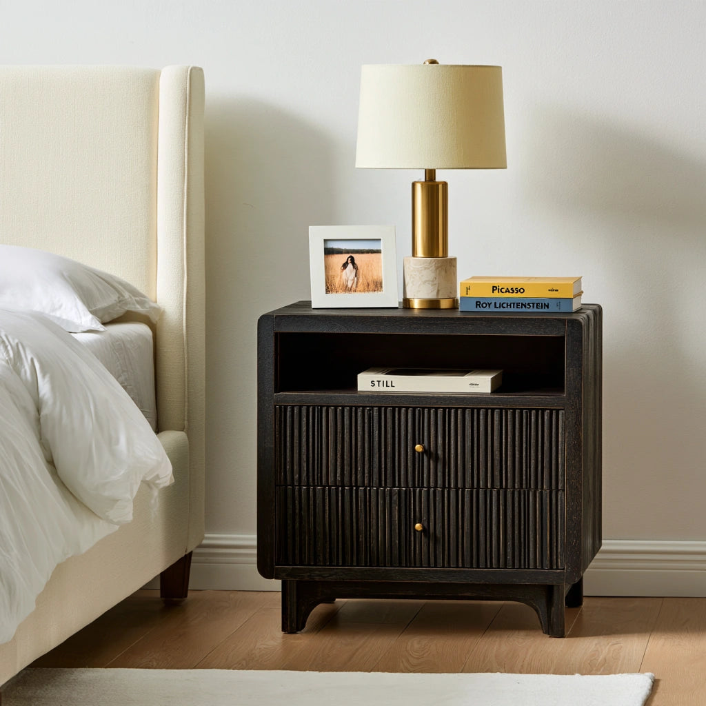 Szafka nocna, z drewna, kolor: ciemnobrązowy i czarny